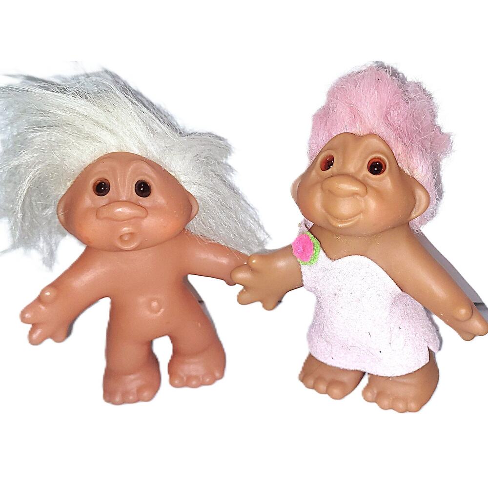 5" Vintage 1986 & 2005 Dam Old & New Bro & Sis Besties Troll Dolls